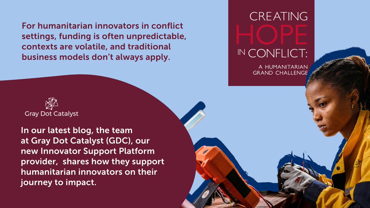 HumanitarianGC's tweet image. In our latest blog, our Innovator Support Platform provider, Gray Dot Catalyst, shares how they support humanitarian innovators on their journey to impact.
Read what the team has learned in 10 years of managing their innovator-centric support model: humanitariangrandchallenge.org/supporting-sca…