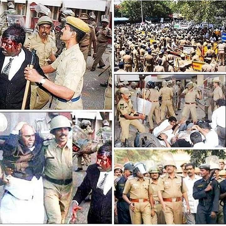 idumbaikarthi's tweet photo. ஈழப்போரை நிறுத்தக் கோரிய வழக்கறிஞர்களின் போராட்டத்தை ஒடுக்குவதற்காக  இந்திய நீதித்துறை வரலாற்றில் முதன் முறையாக நீதிமன்ற வளாகத்துக்குள் காவல்துறையை ஏவிவிட்டு, வழக்கறிஞர்களை அடித்துதைத்து, நீதிபதியின் மண்டையைப் பிளந்து கருணாநிதி தலைமையிலான திமுக அரசு கொடுங்கோன்மையைக் கட்டவிழ்த்துவிட்ட கறுப்பு நாள் இன்று! (2009)