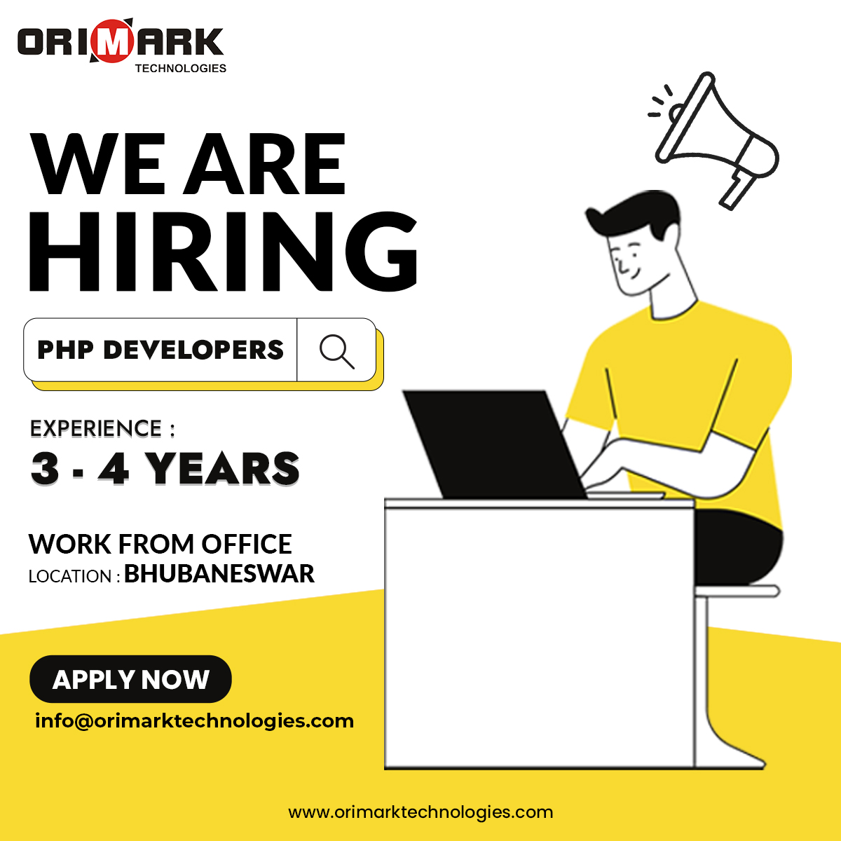 OrimarkTech's tweet image. We Are Hiring!
Orimark Technologies is looking for talented PHP Developers with 3-4 years of experience to join our team in Bhubaneswar!
Send your resume to info@orimarktechnologies.com!
#OrimarkTechnologies #HiringNow #PHPDeveloper #JobOpening #BhubaneswarJobs