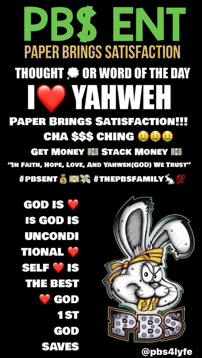 PB$ ENT THOUGHT 💭 OR WORD OF THE DAY: #ILOVEYAHWEH GOD Is ❤️ Is GOD Is Unconditional ❤️ Self Love ❤️ Is The Best ❤️ GOD 1ST ❤️⚡️🙏🏽 GOD SAVES!!! [MUSIC &amp; VIDEOS, MANAGEMENT, BOOKINGS, MERCH, &amp; ALL SOCIAL MEDIA INFO] @ ➡️➡️➡️ tappy.tech/pbs4lyfe #clickonlinkinbio‼️‼️‼️⬆️⬆️⬆️