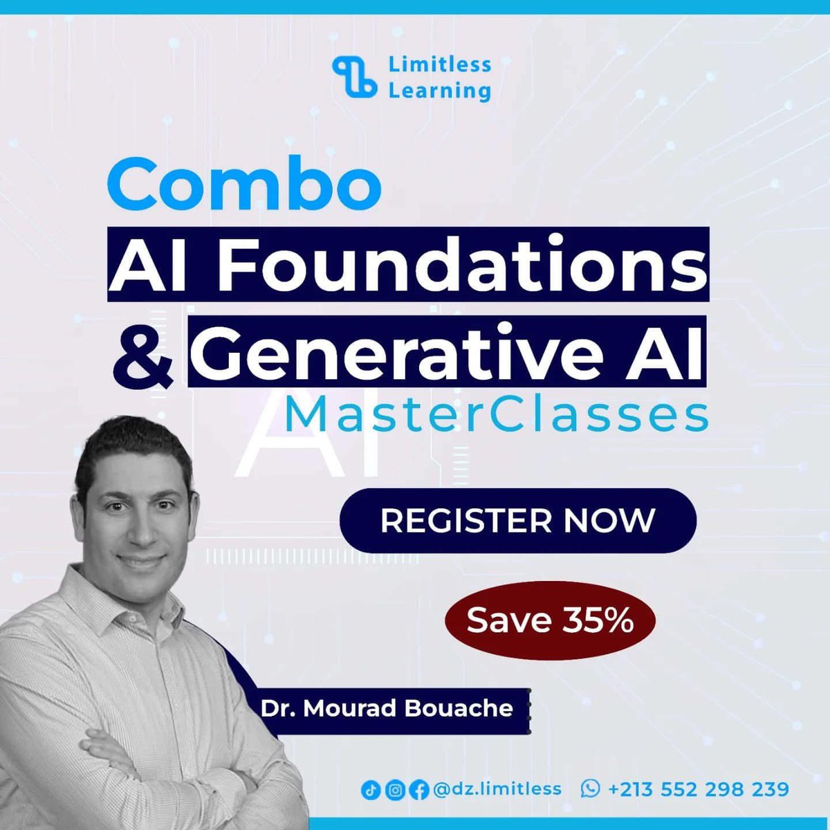 mbouache's tweet image. 🚀✨ انطلق نحو مستقبل الذكاء الاصطناعي! دورة AI Foundations + Generative AI مع الدكتور مراد بوعاش. ابدأ من الصفر وكن جزءاً من الثورة التكنولوجية! 🤩 المقاعد محدودة! سجل الآن: forms.gle/Td1ghod7H9z19E… #AI_FOUNDATION #generative_AI #الذكاء_الاصطناعي