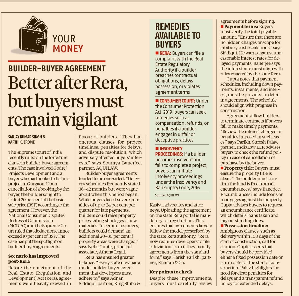 My article in Business Standard on builder-buyer agreements:
