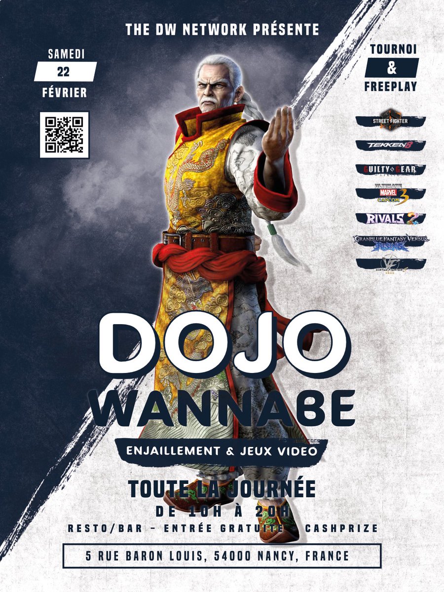 L'heure est bientôt à l'enjaillement⭐️

Le Dojo Wannabe Monthly #7 c'est CE samedi 22 février avec toujours plus de jeux à doser et de la bonne bouffe ! 🤩

On vous y attends nombreux ! 👊