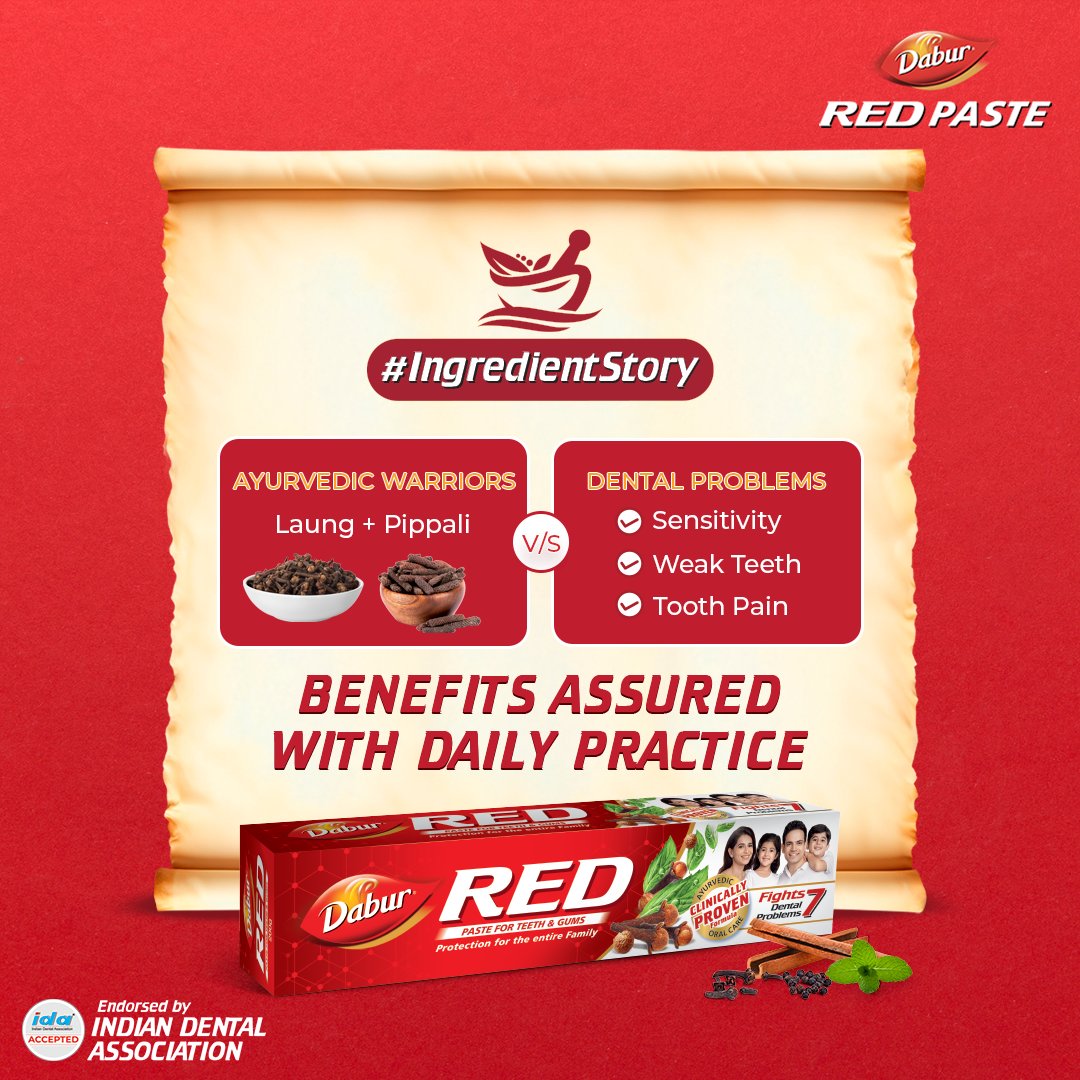 Say goodbye to dental problems with the power of Laung and Pippali. These Ayurvedic warriors in Dabur Red Paste fights 7 dental problems and strengthen your teeth from within. 🦷🌿
#Dabur #DaburRedPaste #oralcare #DentalCare #dentalhygiene #oralhygiene #dentalhealth