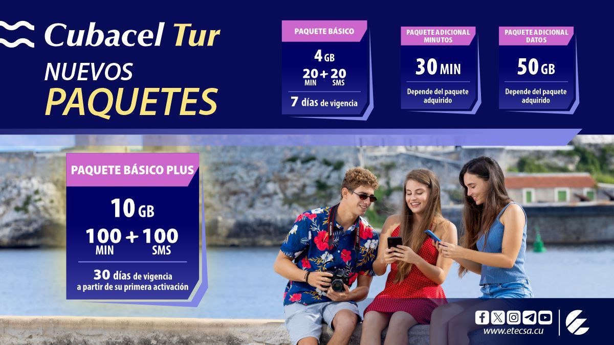 ETECSA_VC's tweet photo. ¡Mantente conectado si viajas a #Cuba con CubacelTur!✈️🇨🇺
Una línea telefónica móvil temporal con la que podrá disfrutar de los siguientes beneficios:
✔️Datos móviles
✔️ Llamadas 
✔️SMS
Elija el plan que mejor se adapte a sus necesidades y conecte con el🌎 https://t.co/rmT9S5Auyy