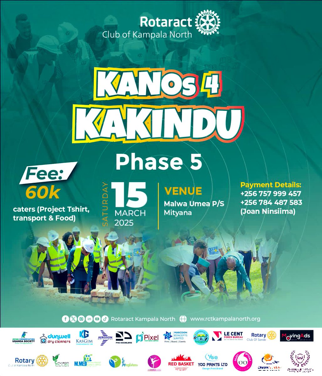 Ninsi🦋♥️ (@octoberbae914) on Twitter photo Let’s empower Communities as we Enrich Lives, Join <a href="/kanosug/">Rotaract Kampala North</a> for our annual #KANOs4KAKINDU_Phase 5_ on Saturday, 15th March 2025, as we converge at Malwa Umea Primary School, Mityana to drive positive change.
Project Fee: 60k (food,project t-shirt and transport.
#KANOs4Kakindu Let’s empower Communities as we Enrich Lives, Join <a href="/kanosug/">Rotaract Kampala North</a> for our annual #KANOs4KAKINDU_Phase 5_ on Saturday, 15th March 2025, as we converge at Malwa Umea Primary School, Mityana to drive positive change.
Project Fee: 60k (food,project t-shirt and transport.
#KANOs4Kakindu