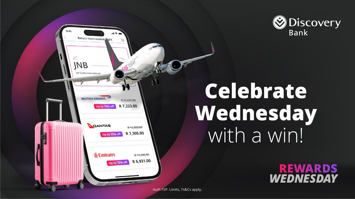 Discover the joy of travel with #VitalityTravel &amp; enjoy up to 75% off local and international flights. ✈️

For your chance to win a R500 shopping voucher, tell us why you love travelling with us. Reply with #DiscoveryBestBank &amp; #VitalityRewardsWednesday to enter. Ts&amp;Cs apply.