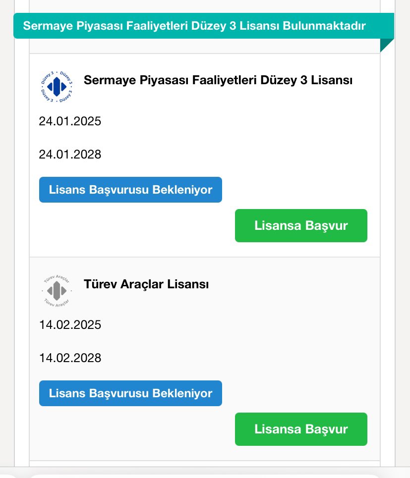 Bugün itibariyle Türev Araçlar lisansını da aldım. Borsa ile ilgilenen herkesin bu lisanslara sahip olması dileğiyle 👋