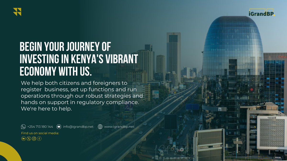 Begin Your Journey of Investing in Kenya's vibrant economy with us. Experience Unmatched business support from research to business registration,  strategy development and implementation, and most critical; business development that earns you revenue. #IdeasThatProfit