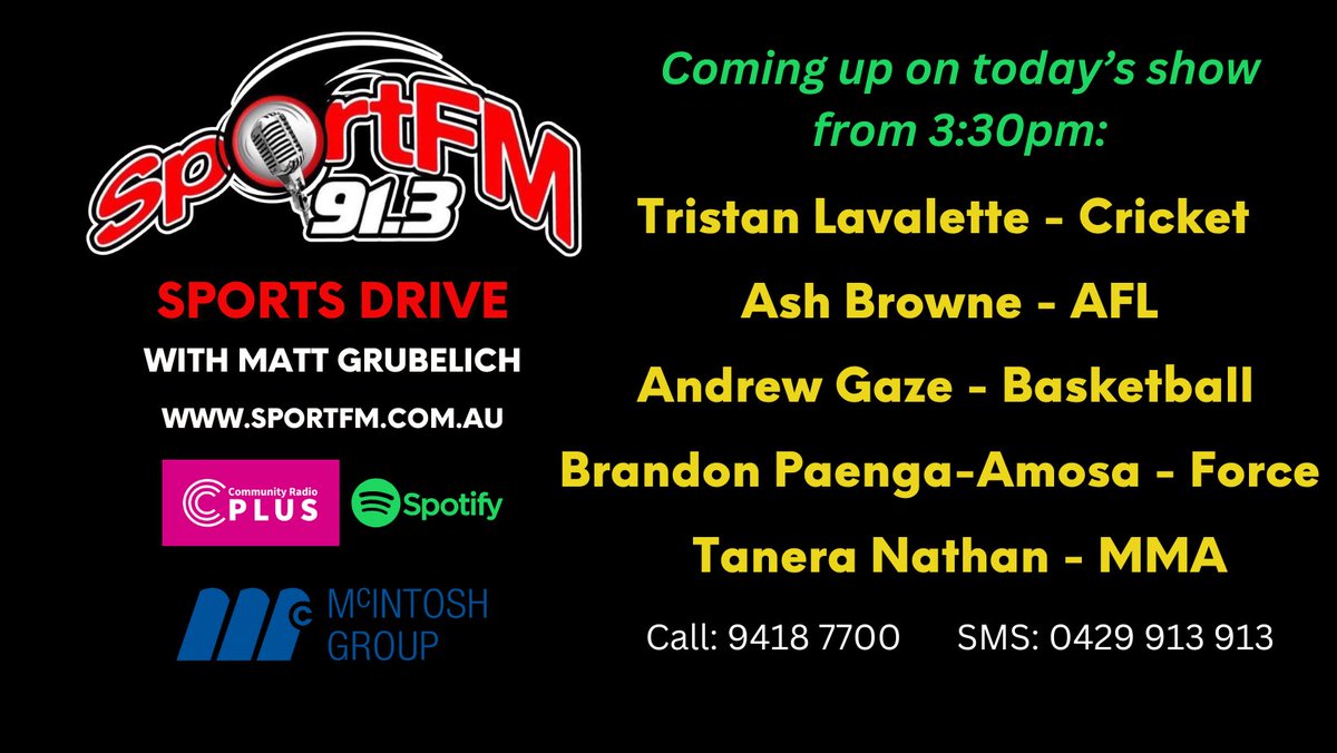 From 3:30pm today on <a href="/913sportfm/">91.3 SportFM</a>