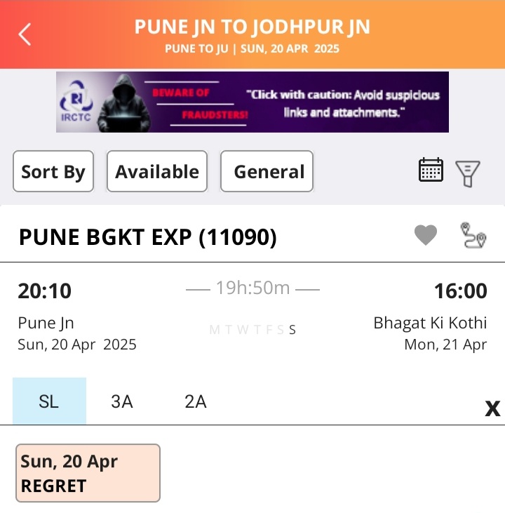 पुणे-जोधपुर एक्सप्रेस बुकिंग खुलते ही कुछ मिनटो मे नो रूम। पुणे-जोधपुर एक्सप्रेस प्रतिदिन किजीए।  <a href="/AshwiniVaishnaw/">Ashwini Vaishnaw</a> <a href="/mohol_murlidhar/">Murlidhar Mohol</a> <a href="/gssjodhpur/">Gajendra Singh Shekhawat</a> <a href="/ppchaudharybjp/">PP Chaudhary</a> <a href="/KumariDiya/">Diya Kumari</a> <a href="/RajCMO/">CMO Rajasthan</a> <a href="/RajCMO/">CMO Rajasthan</a> <a href="/RailMinIndia/">Ministry of Railways</a> <a href="/RailDuniya/">RAVI VARMA, RAIL DUNIYA</a>