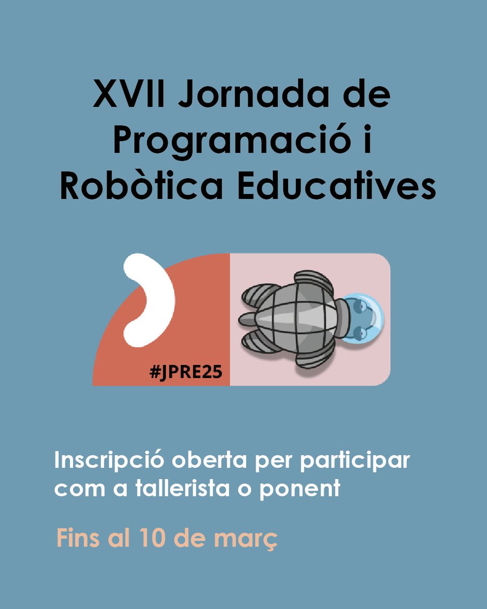 Ja està oberta la presentació de propostes per participar com a tallerista o ponent a la XVII Jornada de Programació i Robòtica Educatives. Per més informació consulteu l'enllaç!

📅 Fins al 10 de març

🔗 xtec.gencat.cat/ca/agenda/Pres…

#AlsCentres