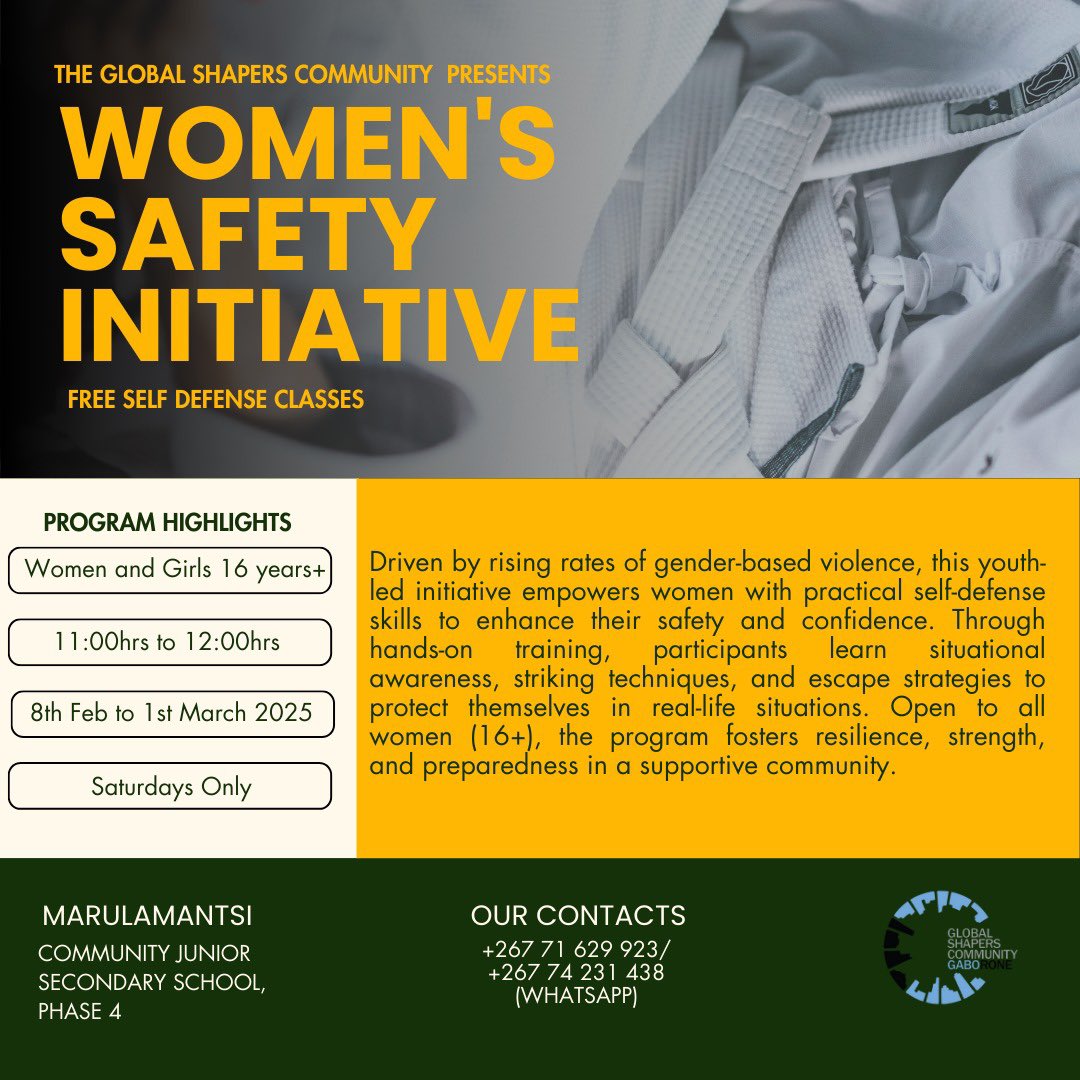 Free Self-Defense Training!

Join us every Saturday, 11 AM – 12 PM at Marulamantsi Community JSS. No experience needed—just show up and stay safe!

📍 Marulamantsi Community JSS | 💰 Free