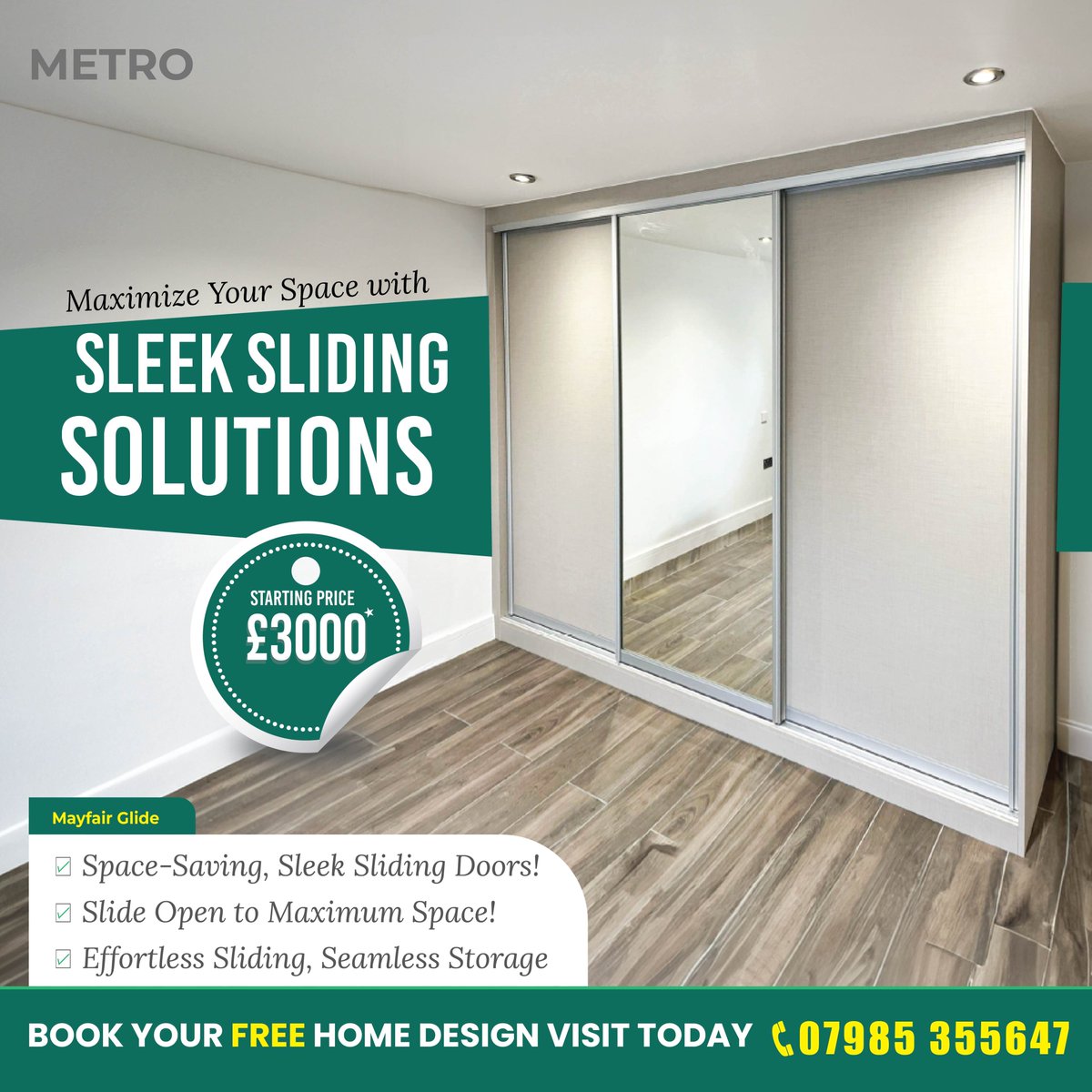 Sleek Sliding Door Wardrobe - Upgrade Your Space with Mayfair Glide! Starting from just £3000* (T&amp;C Apply)
Call/Whatsapp 07985355647
Book FREE Design Visit Today
#MetroWardrobes #SlidingWardrobes #BespokeFurniture #FittedWardrobesLondon #LondonInteriors #WardrobeGoals #London