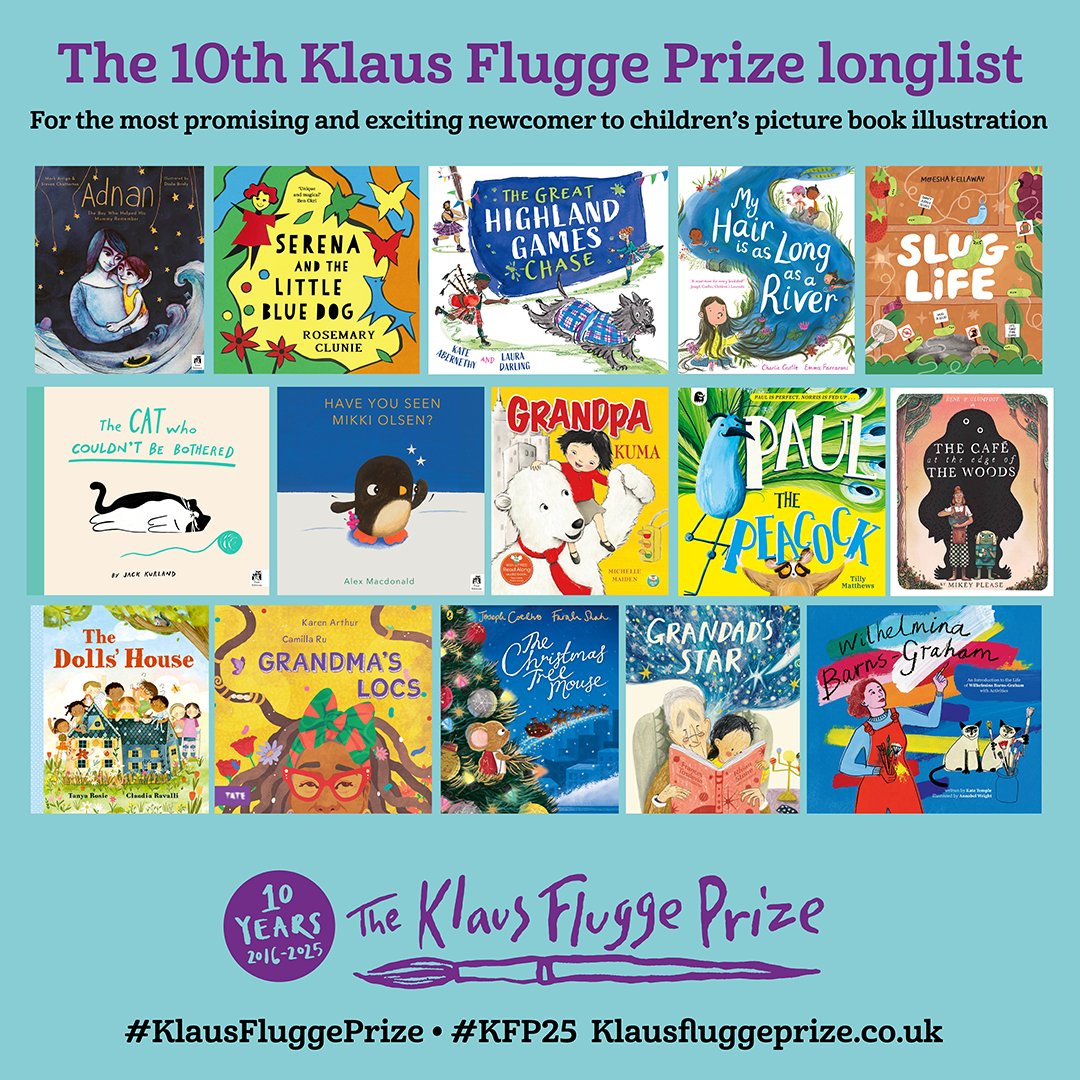 It's here! The 10th #KlausFluggePrize longlist! 15 debut #picturebooks by talented new illustrators. Congratulations to them all! 🎉👏#illustration #newtalent klausfluggeprize.co.uk