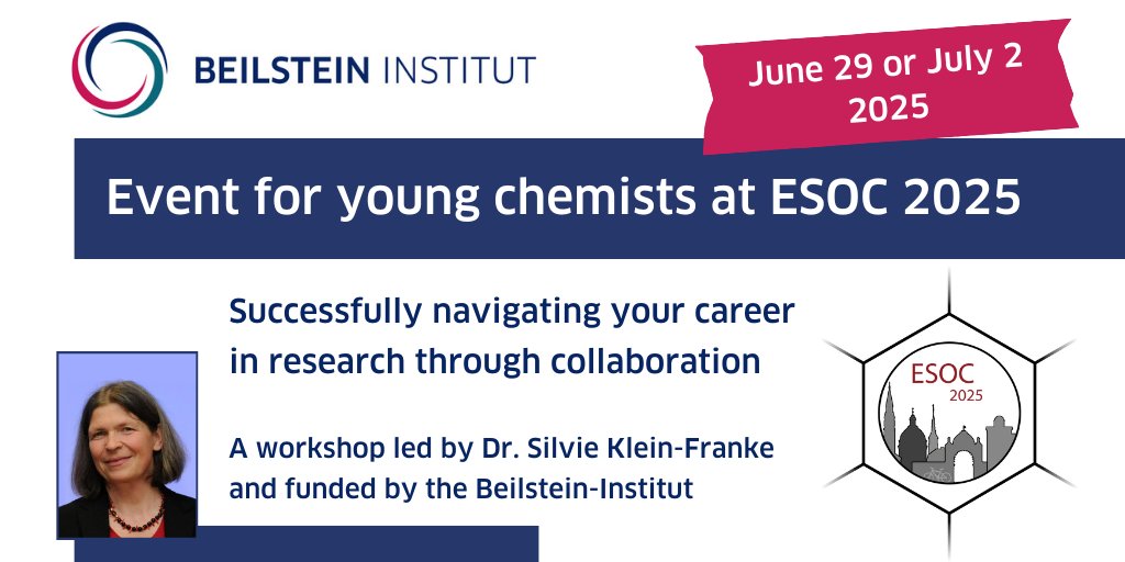 Beilstein-Institut @beilstein-institut.bsky.social (@beilsteininst) on Twitter photo Registration is open! “Successfully navigating your career in research through collaboration” – a one-day workshop for young chemists to empower their career on June 29 or July 2 at the ESOC 2025⚗️ in Copenhagen 🇩🇰.
🔗beilstein-institut.de/en/symposia/be…
#BeilsteinESOC #chemtwitter <a href="/ESOC_ISC/">European Symposium on Organic Chemistry</a> Registration is open! “Successfully navigating your career in research through collaboration” – a one-day workshop for young chemists to empower their career on June 29 or July 2 at the ESOC 2025⚗️ in Copenhagen 🇩🇰.
🔗beilstein-institut.de/en/symposia/be…
#BeilsteinESOC #chemtwitter <a href="/ESOC_ISC/">European Symposium on Organic Chemistry</a>