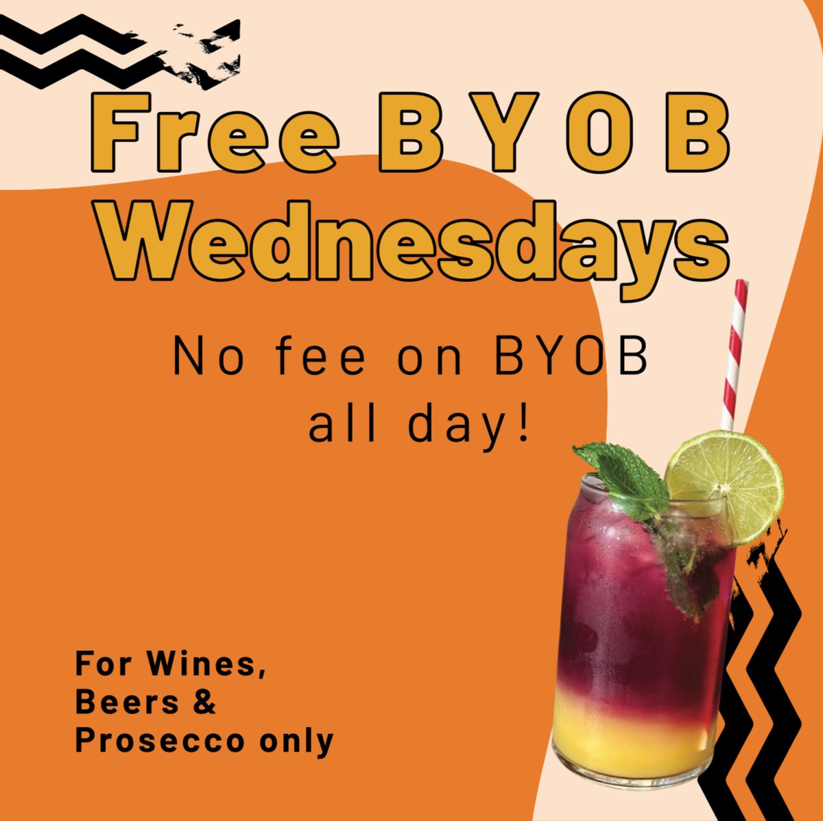 Free BYOB Wednesdays!

Bring in your favourite wine/beers/prosecco and enjoy it with our roadside plates &amp; street curries.