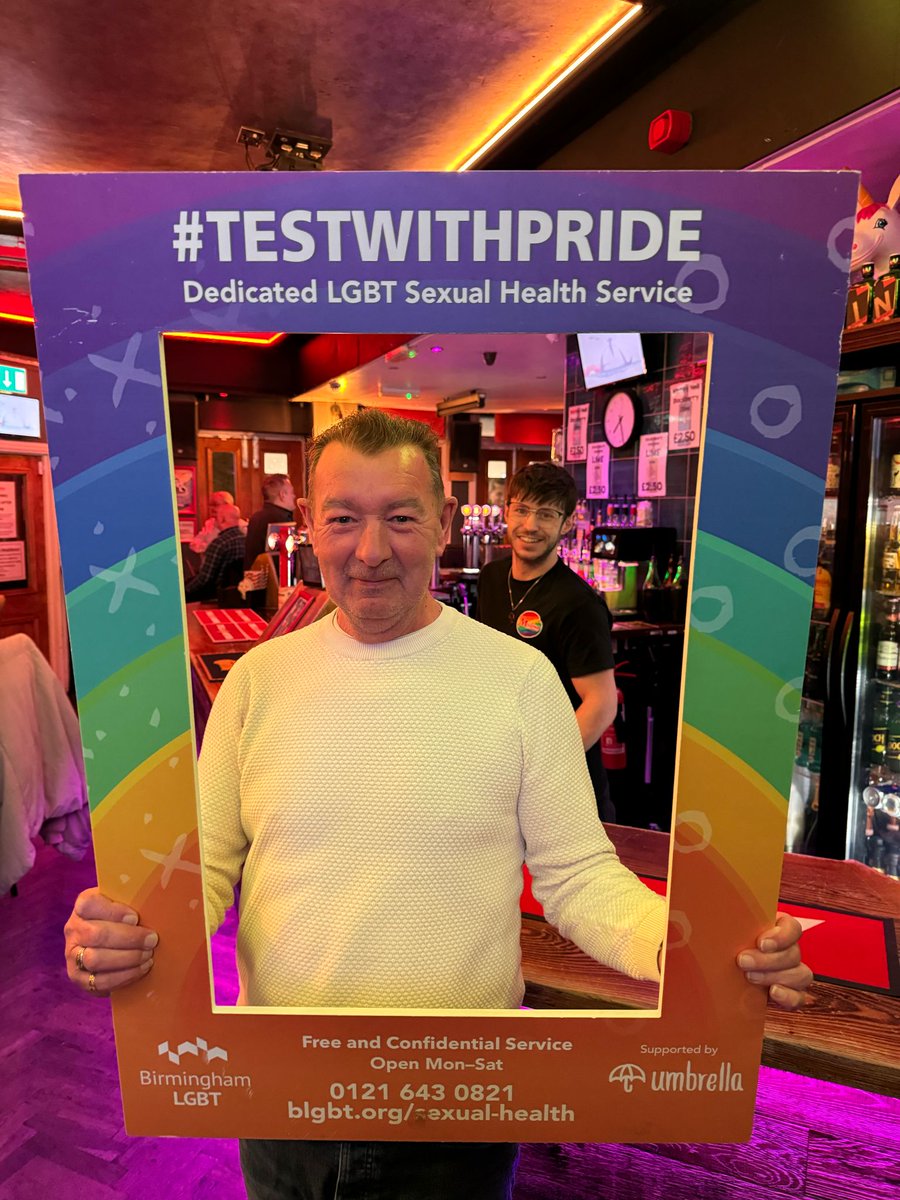 birminghamlgbt's tweet photo. Our sexual health team were around the local venues in Birmingham last Thursday, chatting about the services we provide and promoting National Testing Week @thtorguk 🏳️🌈🏳️⚧️
#TESTWITHPRIDE Supported by @umbrellahealth
@healthybrum @southsidedist https://t.co/Z2rQU23ZGy