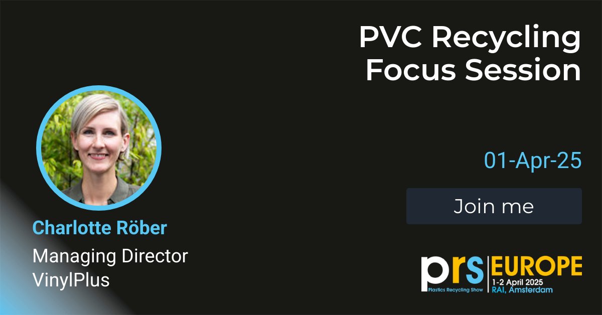 🔄 <a href="/PRS_Europe/">Plastics Recycling Show Europe</a> is approaching!

Join our Managing Director, Charlotte Röber, as she takes the stage at the #PVC #Recycling Focus Session to discuss the latest in PVC circularity.

📅 1 April
⏰ 1:45 PM – 2:30 PM

prseventeurope.com/prseurope2025/…

<a href="/RecyclersEU/">Plastics Recyclers Europe</a>