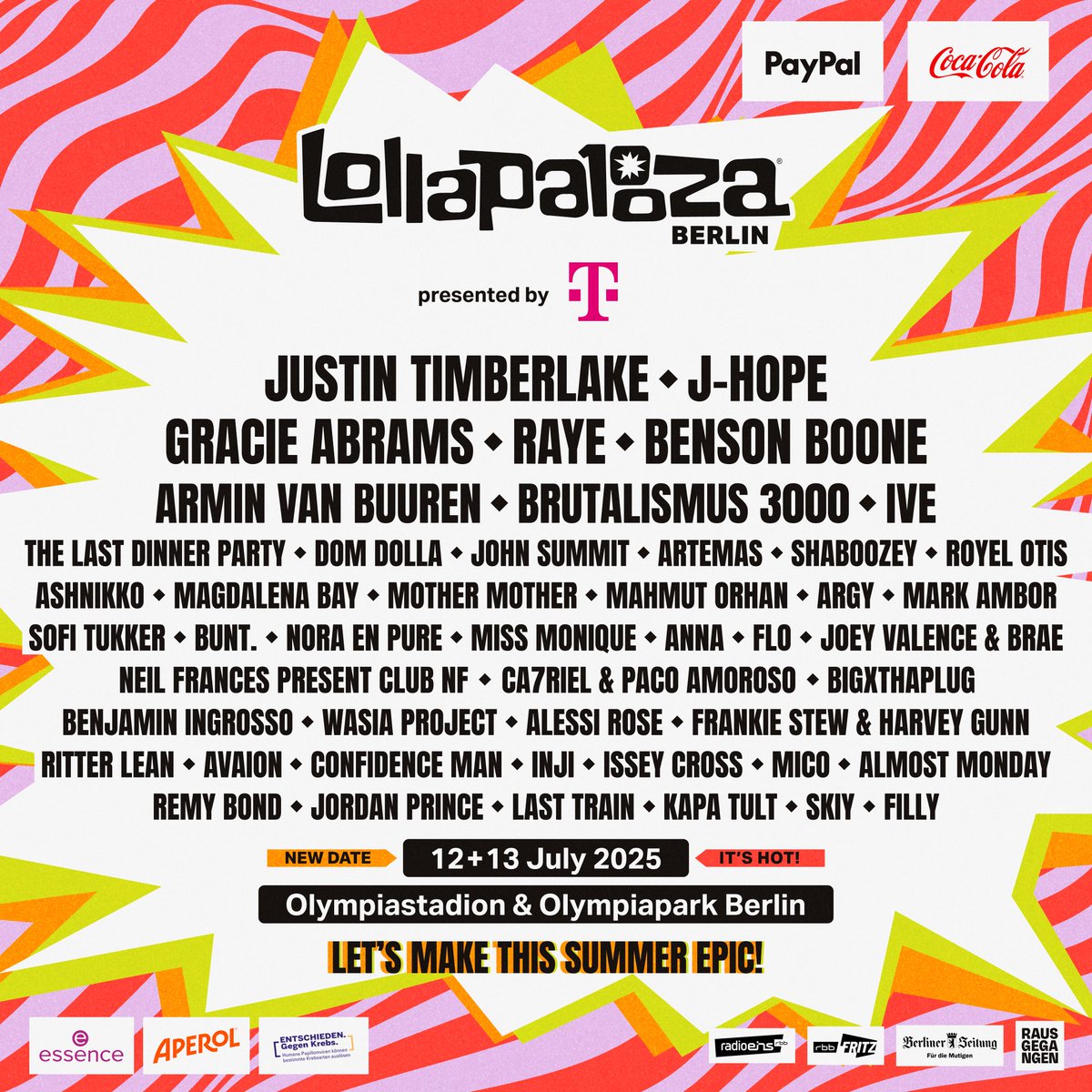 TicketmasterDE's tweet photo. Nur noch 143 mal schlafen! 😍😩 

Mit diesem Lineup kann das @LollapaloozaDe presented by Telekom doch nur der Hammer werden!💫 

Tickets findet ihr bei uns: https://t.co/0NvwySPG3Z https://t.co/v28YH2ZUFn