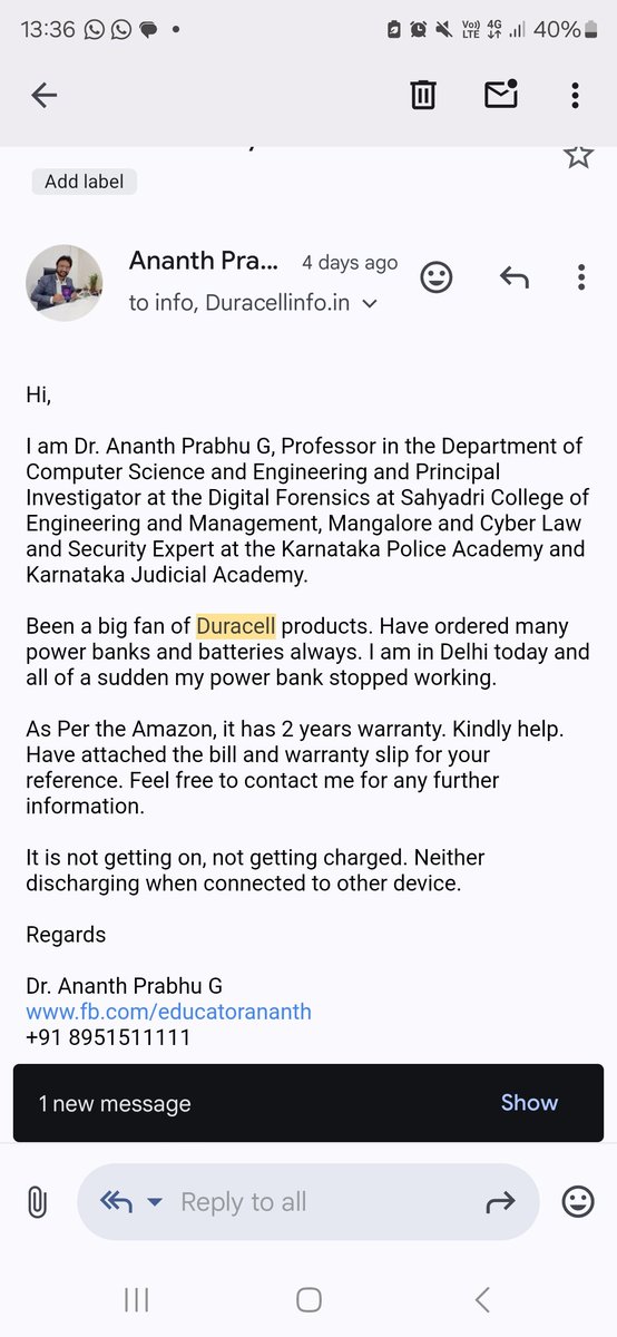 EducatorAnanth's tweet photo. @Duracell India lacks the professionalism and standards of @DuraEnergy USA. https://t.co/BeMTDeWa41