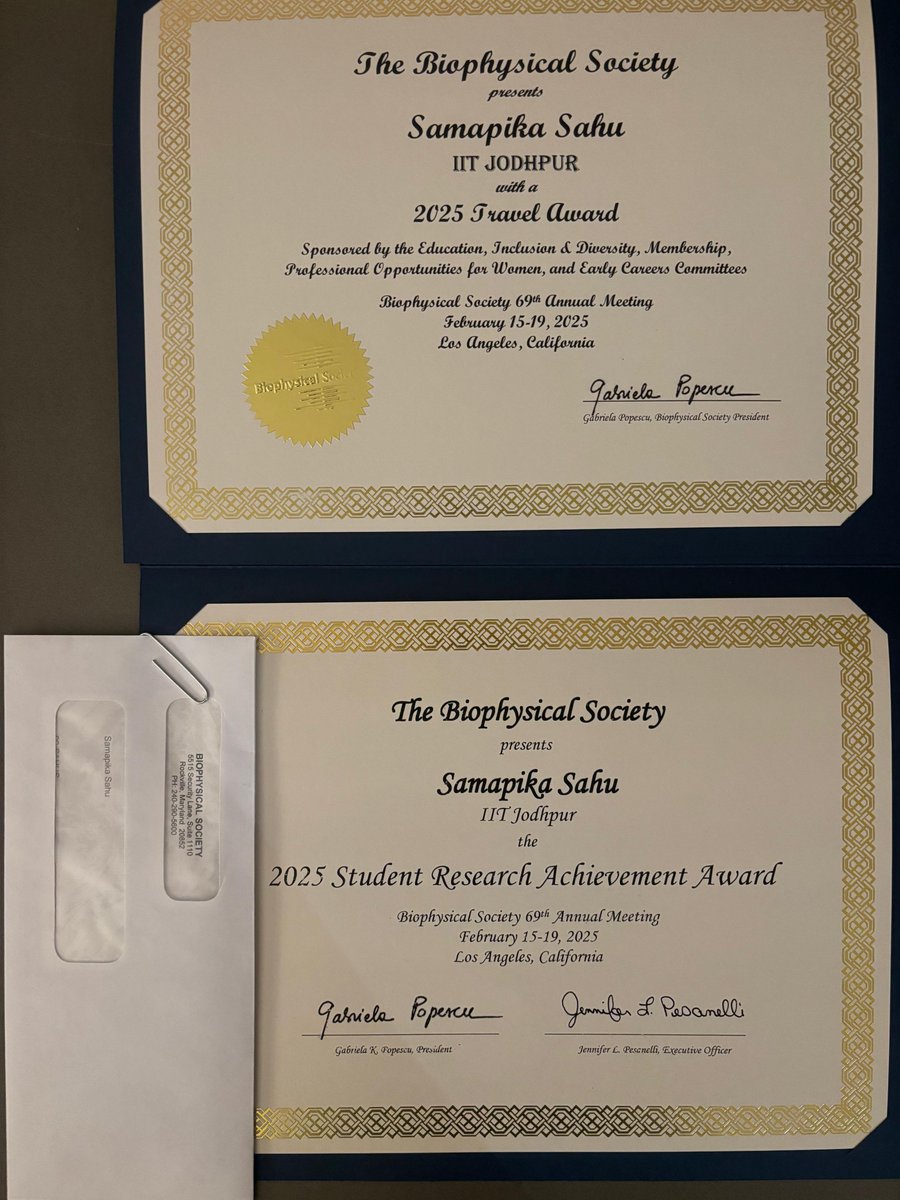 Huge congratulations to Samapika for winning the SRAA Poster Award and Graduate Travel Grant at the Biophysical Society Annual Meeting in Los Angeles, California! 🎉 <a href="/BiophysicalSoc/">Biophysical Society</a>