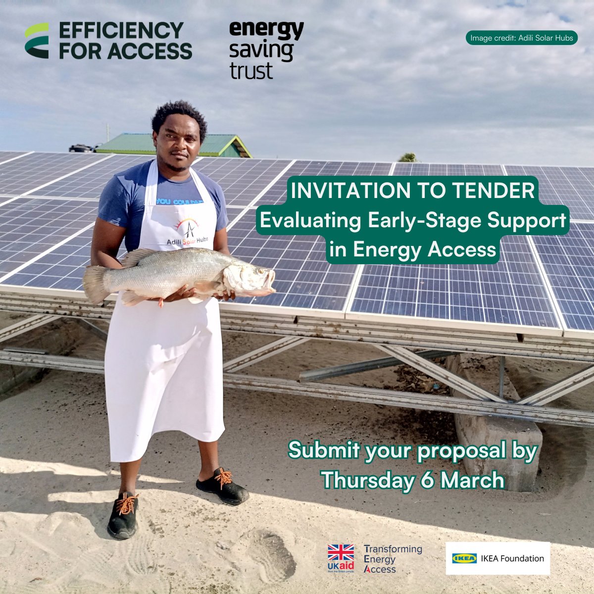 Efficiency for Access (@efora_coalition) on Twitter photo Consultants Needed to Improve Early-Stage Support for #CleanEnergyAccess Companies!
<a href="/EnergySvgTrust/">Energy Saving Trust</a> seeks proposals to assess how early-stage grants impact Productive Use of Renewable Energy (PURE) companies.
Deadline: Thursday, 6 March
Apply now: bit.ly/40QhvbM Consultants Needed to Improve Early-Stage Support for #CleanEnergyAccess Companies!
<a href="/EnergySvgTrust/">Energy Saving Trust</a> seeks proposals to assess how early-stage grants impact Productive Use of Renewable Energy (PURE) companies.
Deadline: Thursday, 6 March
Apply now: bit.ly/40QhvbM