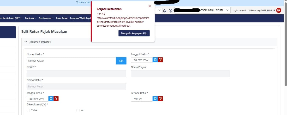 Aliaaaaaprl's tweet photo. @kring_pajak halo admin. Apakah atas 1 no FP hanya bisa dibuat retur sekali  dlm sistem coretax ini / dlm 1 FP bisa dilakukan retur berkali kali (dgn asumsi dlm 1 FP terdapat banyak item barang yg berbeda jenis)
Sebab pas input retur atas fp th 2023 muncul notif eror seperti ini https://t.co/WgsV5oJZKn