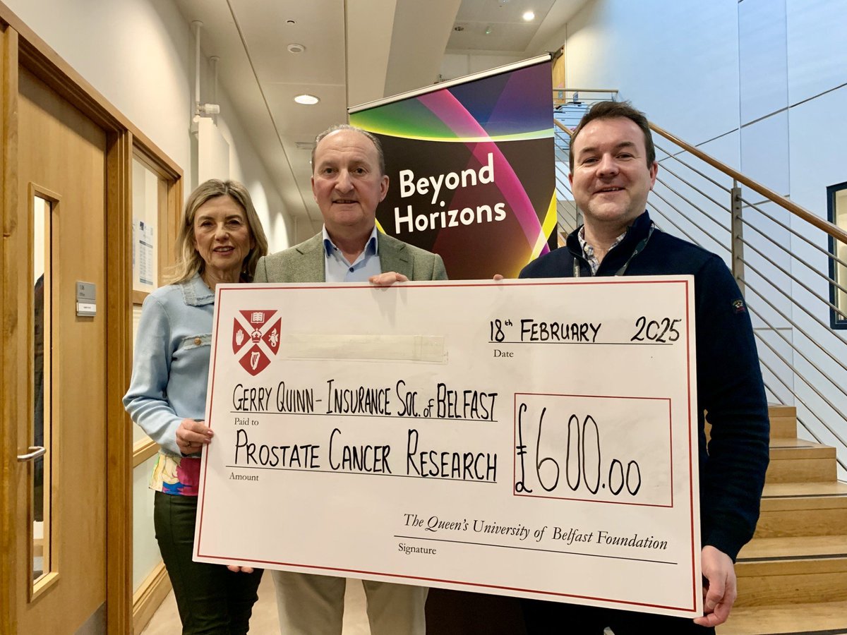 Gerry and Geraldine Quin dropped into PGJCCR yesterday to make a generous donation to our #ProEx Prostate Cancer Centre of Excellence on behalf of the Insurance Society of Belfast. Thank you for helping us to continue this vital work in the fight against #ProstateCancer!