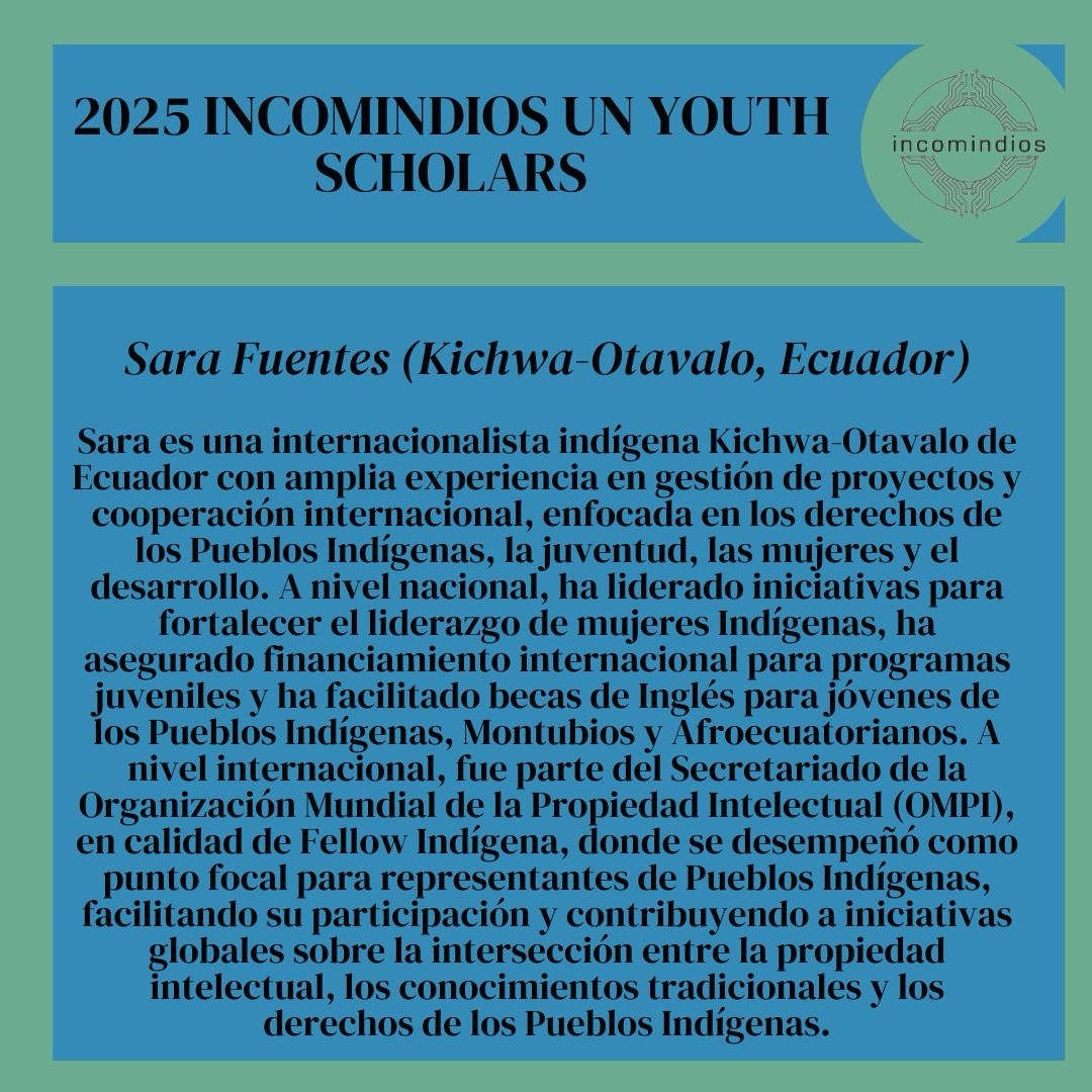Incomindios's tweet image. We are delighted to announce that our final 2025 Incomindios UN Youth Scholar is none other than the wonderful Sara! With incredible national and international experience, we look forward to seeing what Sara will bring to the Scholarship.