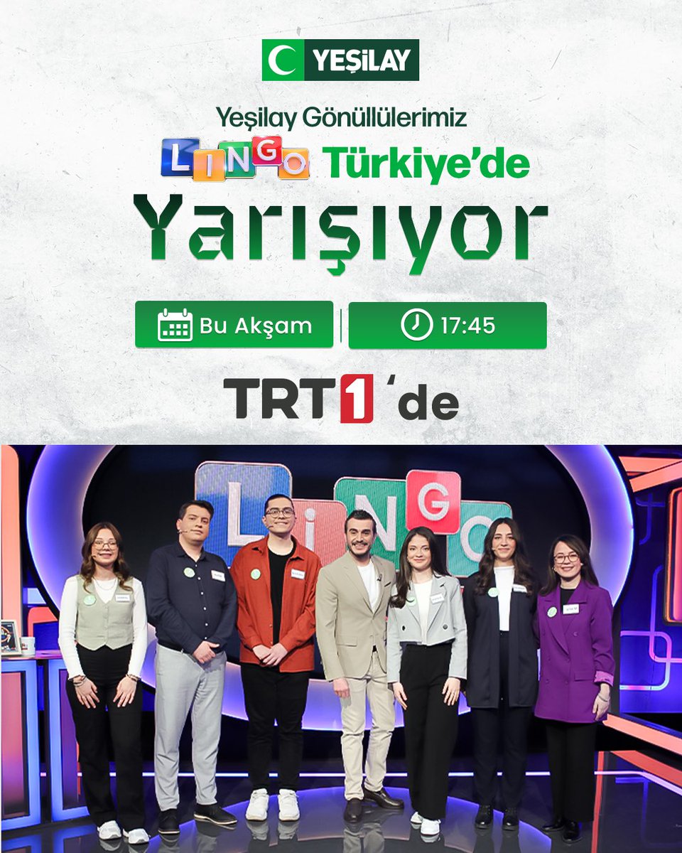Yeşilay gönüllüsü gençlerimizle Türkiye’nin en çok kazandıran kelime yarışması Lingo Türkiye’ye konuk olduk.

Kıran kırana mücadele dolu ve eğlenceli geçen bu bölümü kaçırmamak için 17.45’te <a href="/trt1/">TRT 1</a> ekranlarında buluşalım.

<a href="/TurkiyeLingo/">Lingo Türkiye</a> 
#Yeşilay #LingoTürkiye #TRT1