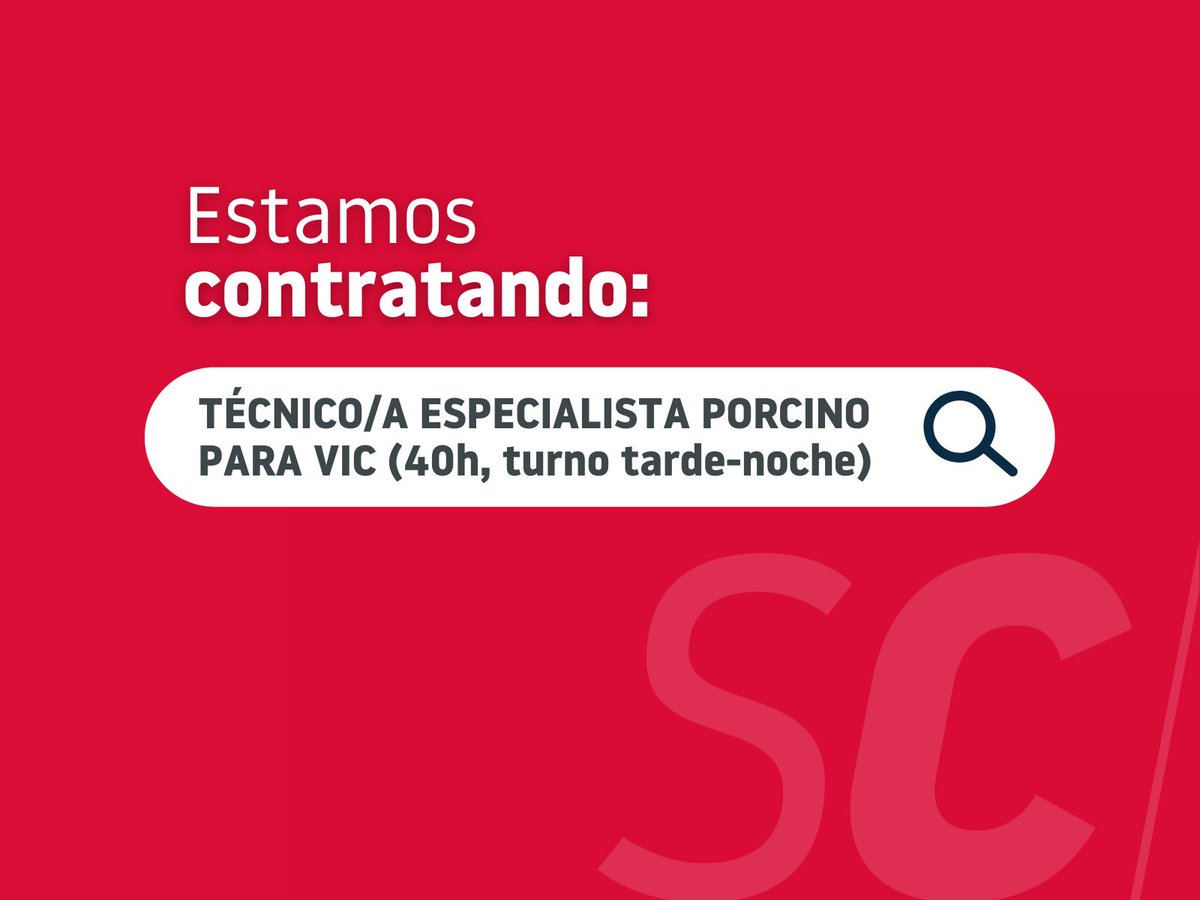 OFERTA DE EMPLEO | Buscamos incorporar un 𝐓É𝐂𝐍𝐈𝐂𝐎/𝐀 𝐄𝐒𝐏𝐄𝐂𝐈𝐀𝐋𝐈𝐒𝐓𝐀 𝐏𝐎𝐑𝐂𝐈𝐍𝐎 para VIC: turno de tarde-noche.

➡️ Ofertas: semencardona.com/es/ofertas/tec…

#WeAreHiring #ofertadetrabajo #empleo