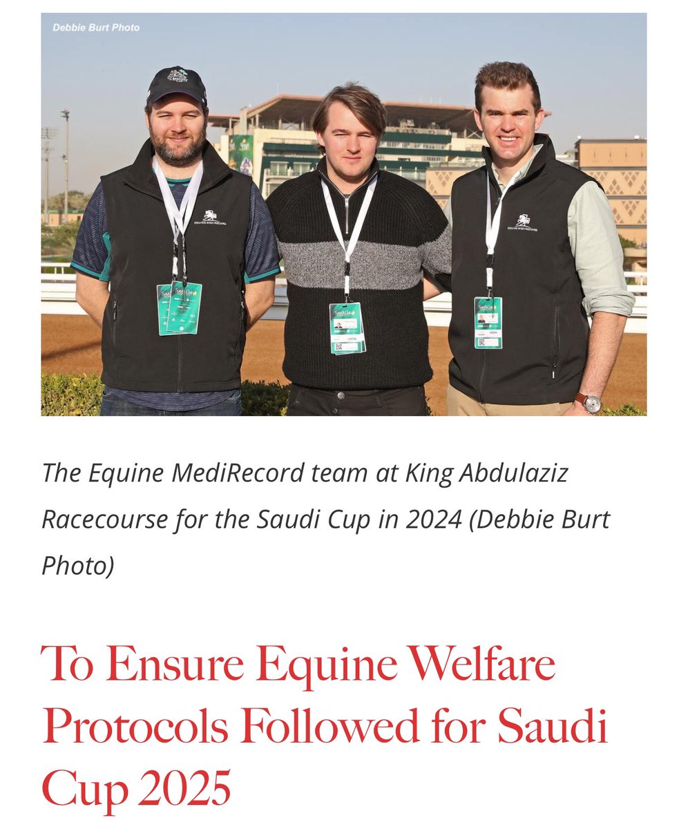 PierceDargan_'s tweet photo. @EquineMediRec is excited to announce our partnership with @JCSA_Racing to deploy our equine welfare compliance platform in both Arabic and English for all the horses racing in @TheSaudiCup this week! 🏆🐎🇸🇦 

I am happy to be in Saudi Arabia to help to ensure that the equine welfare protocols are followed with my team. You can read more about our work in this @PastTheWire article here: https://t.co/oruxccEVgc

#EquineWelfare #Innovation #SaudiCup