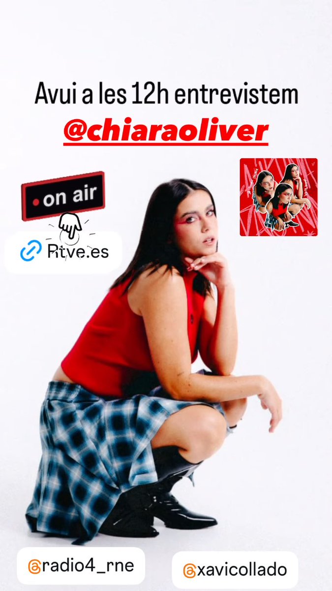 Kikilandia33's tweet image. 📢 hoy a las 12h a @MetropoliRadio4 
🎶 @chiaraoliver presenta l&apos;EP #LaÚltimaPágina 💿❗️ 
🔴 Sintonitza&apos;ns #OnAir 
🔗 rtve.es/r4directe/