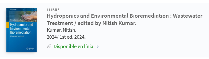 💧Vols conèixer com la hidroponia pot contribuir a la bioremediació ambiental i al tractament d’aigües residuals?🌱"Hydroponics and Environmental Bioremediation" explora solucions sostenibles per al futur.
Consulta'l a tuit.cat/BheSX
#sostenibilitat #BibVetUAB #ctaUAB