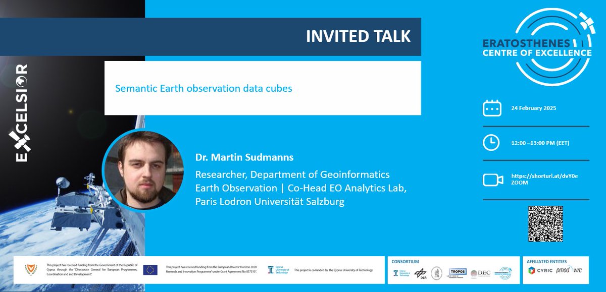 excelsior2020eu's tweet image. Dr. Martin Sudmanns virtual talk: &quot;Semantic Earth Observation Data Cubes,&quot; Feb 24, 12:00 EET. Free, register here: shorturl.at/dvY0e #EarthObservation #DataCubes @ERATOSTHENESCoE @CyUniTech @excelsior2020eu