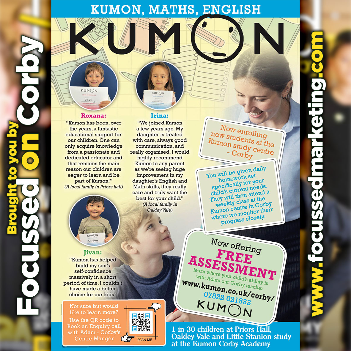 Focussedmag's tweet image. Corby Kumon Math &amp;amp; English
 
Founded in 2015, we work as one of the leading Study Centres in Europe, serving Corby, Kettering and surrounding areas.

#FocussedonCorby #LoveCorby #CommunityMagazine #LocalInformation #CorbyRadio #Advertising 
 
 focussedpublications.co.uk/Corby