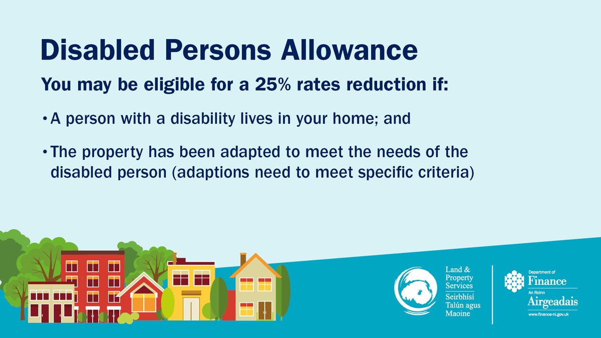 Disabled Persons Allowance is available to help eligible household ratepayers pay their bills. Could you or someone you know benefit? 

Learn more here: nidirect.gov.uk/disabled-perso…