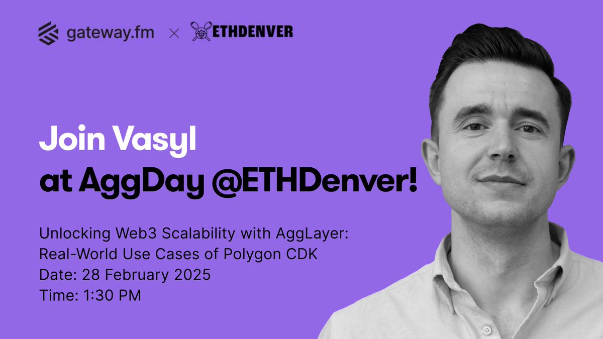 Gateway FM (@gateway_eth) on Twitter photo ๐ Exciting news!
Join <a href="/KyryliukVasyl/">Vasyl Kyryliuk</a>, our Head of BD, as he hosts a workshop at AggDay during <a href="/EthereumDenver/">ETHDenver ๐๐ฆฌ๐ฆ</a>!
๐ก Topic: Unlocking Web3 Scalability with <a href="/Agglayer/">Agglayer</a> : Real-World Use Cases of <a href="/0xPolygon/">Polygon</a> CDK
๐ AggDay @ ETHDenver
๐
Feb 28 | PM
If you're building in Web3, this ๐ Exciting news!
Join <a href="/KyryliukVasyl/">Vasyl Kyryliuk</a>, our Head of BD, as he hosts a workshop at AggDay during <a href="/EthereumDenver/">ETHDenver ๐๐ฆฌ๐ฆ</a>!
๐ก Topic: Unlocking Web3 Scalability with <a href="/Agglayer/">Agglayer</a> : Real-World Use Cases of <a href="/0xPolygon/">Polygon</a> CDK
๐ AggDay @ ETHDenver
๐
Feb 28 | PM
If you're building in Web3, this