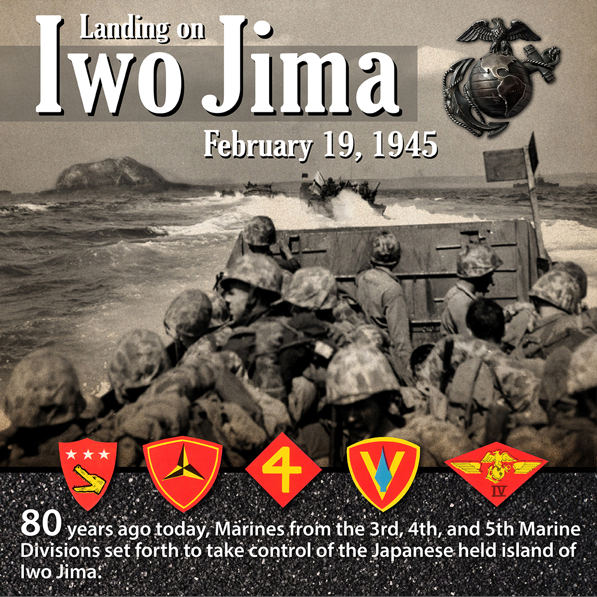🇺🇸 80 years ago today, the Marines landed on Iwo Jima. Semper Fidelis! (Graphic by Michael Leitenberger)