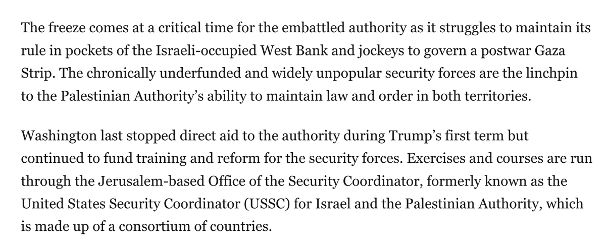 John Hudson (@john_hudson) on Twitter photo New: The Trump administration has stopped all funding to the Palestinian Authority security forces amid mounting crises in the West Bank and postwar Gaza, per U.S. & Palestinian officials. W/ <a href="/MiriamABerger/">Miriam Berger</a> <a href="/gerryshih/">Gerry Shih</a> New: The Trump administration has stopped all funding to the Palestinian Authority security forces amid mounting crises in the West Bank and postwar Gaza, per U.S. & Palestinian officials. W/ <a href="/MiriamABerger/">Miriam Berger</a> <a href="/gerryshih/">Gerry Shih</a>