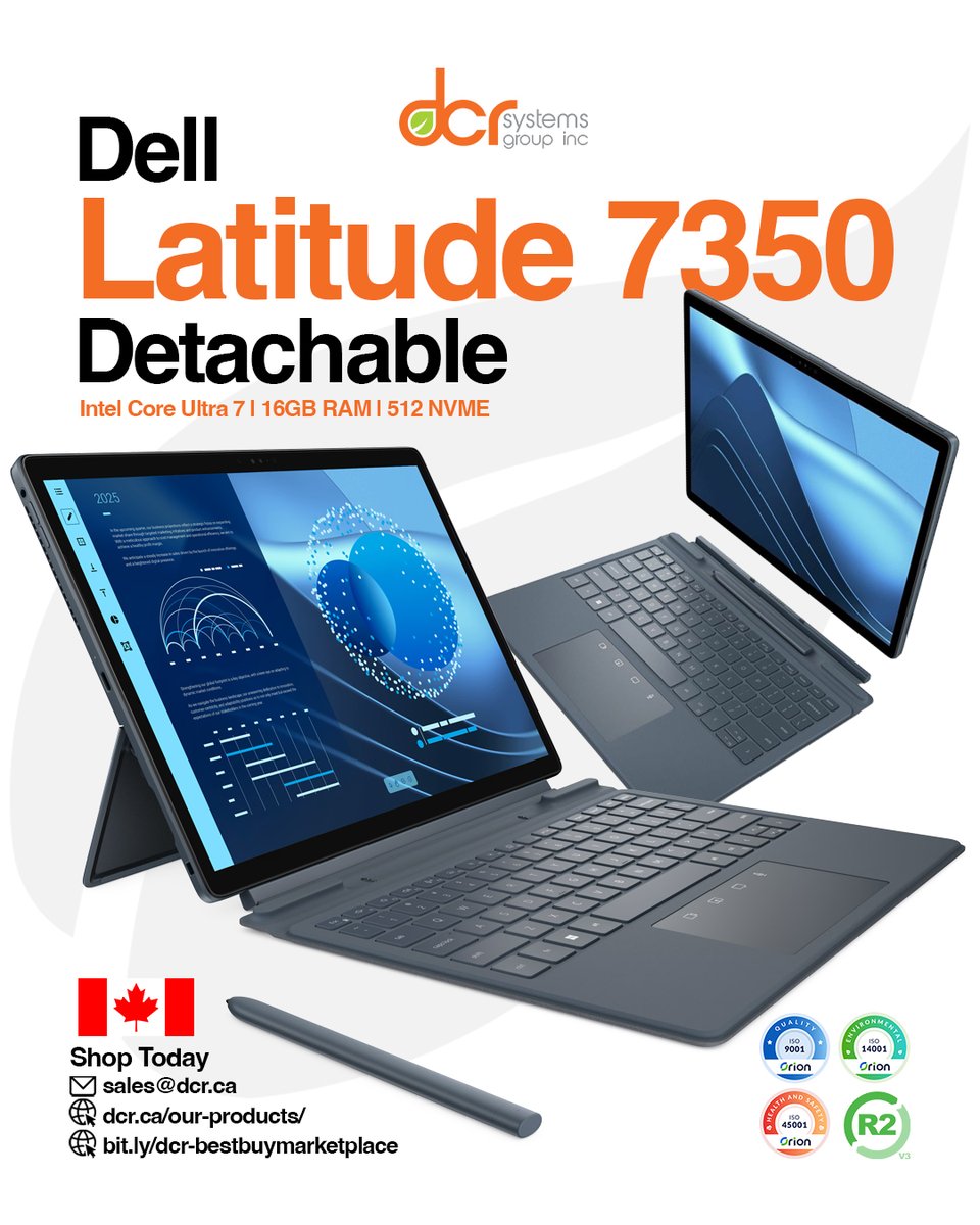DCRSystemsGroup's tweet image. Can't decide on whether you want a new tablet or new laptop? Introducing the Dell Latitude 7350 Detachable! Giving you the versatility of a tablet and the power of a laptop. Shop today on dcr.ca/our-products and get free shipping in Canada!