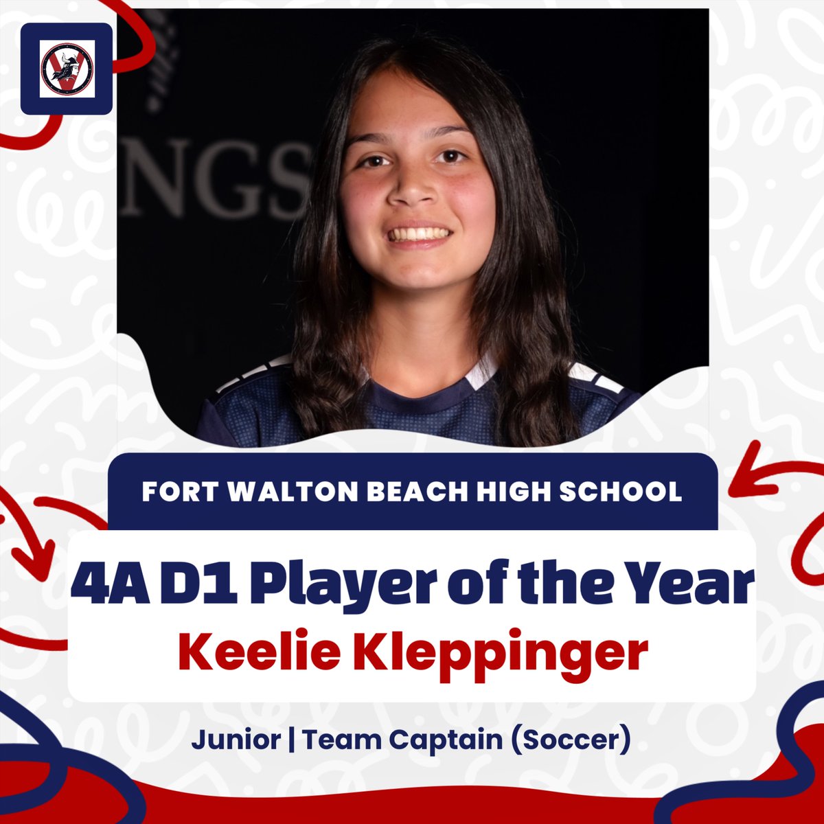 Keelie Kleppinger, Captain &amp; 3rd year Varsity player has earned the honor of being name District 1 Player of the Year by Florida Athletic Coaches Association for her 2nd year in a row. Issued by the votes of coaches in District 1 of the FACA. 

Keep S.A.I.Ling Lady Viking!