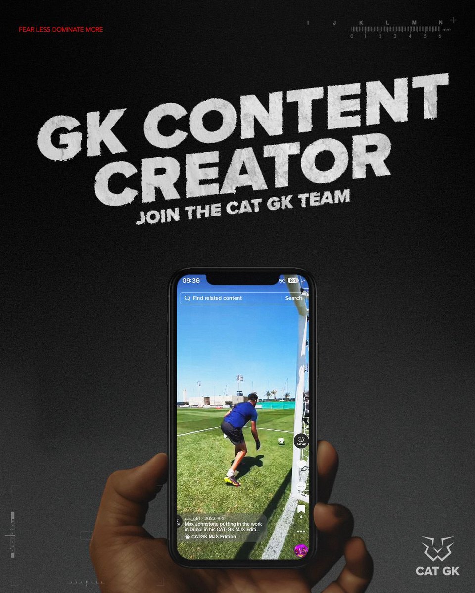 We’re looking for a budding goalkeeping content creator to join CAT-GK. 🧤

We need you to be the face of the brand, share your passion for goalkeeping, share valuable tips and inspire our audience.

In return we’ll help you grow your audience, provide you plenty of CAT goodies🧤