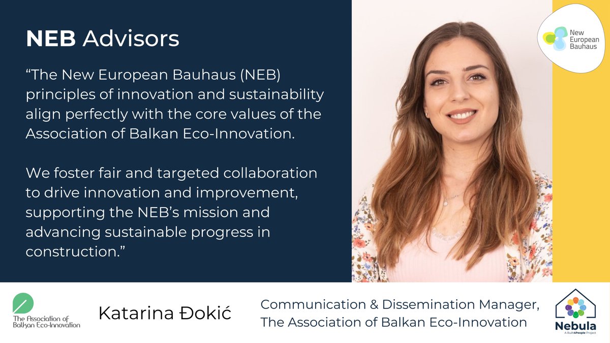 🌟 Introducing Katarina Dokic, NEB Advisor for #NebulaB4P!

As part of the New European Bauhaus, Katarina will link local networks to Nebula’s resources, driving inclusive &amp; sustainable living spaces across Europe.

🔗Learn more: bit.ly/49HZnU5

#Built4People