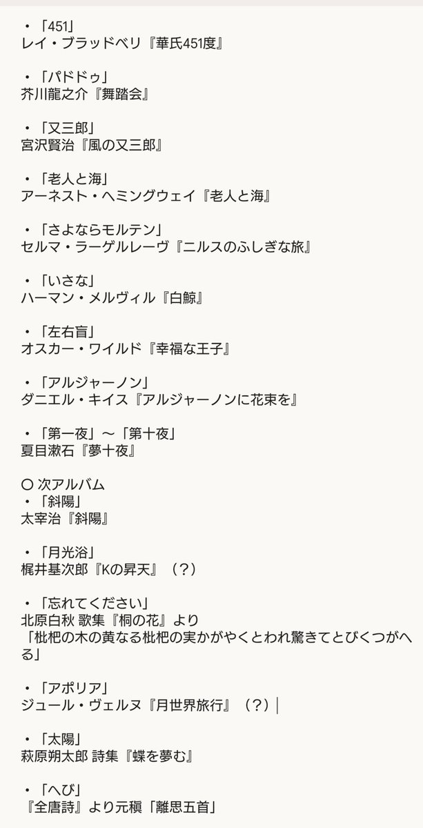 ヨルシカのオマージュ元の作品をまとめる。