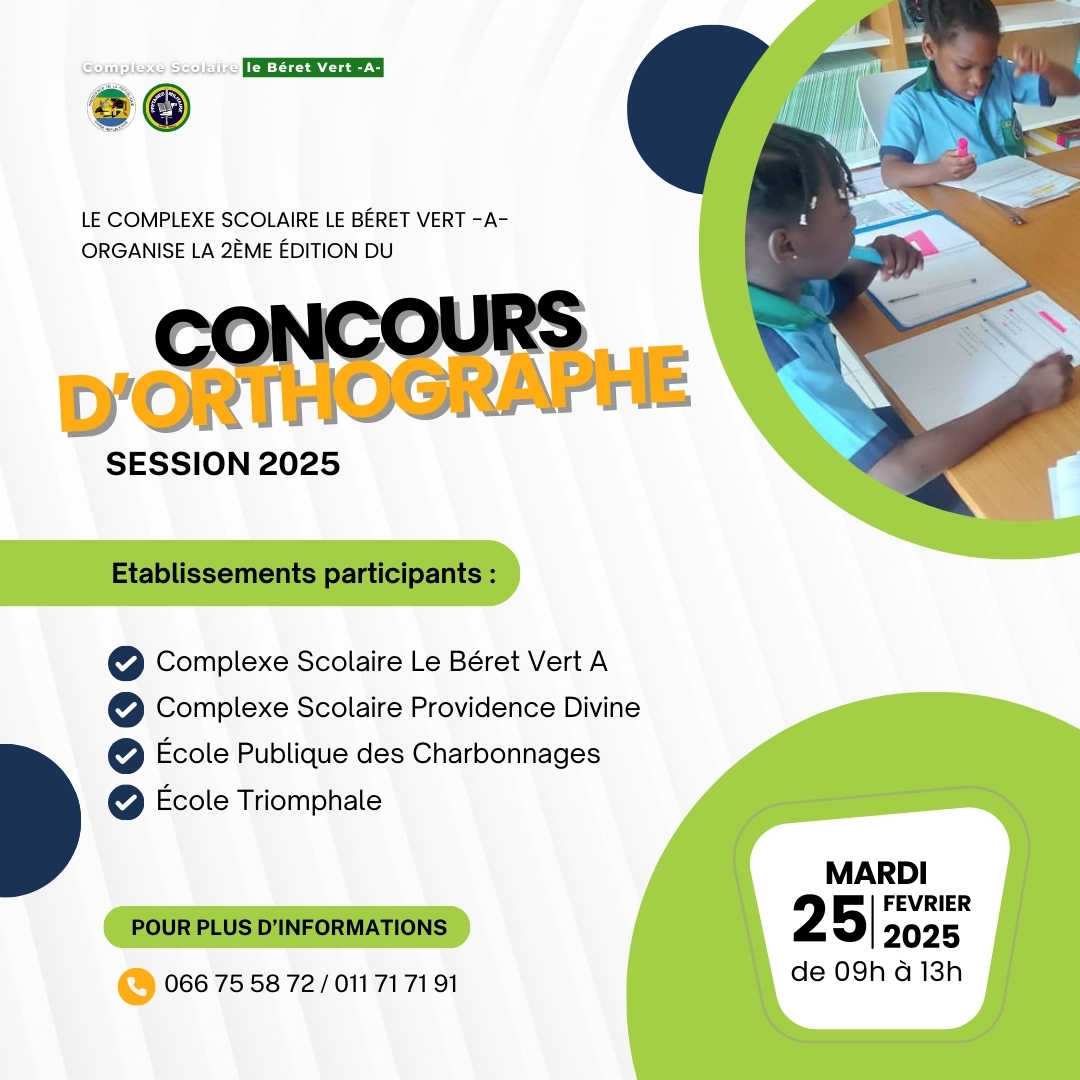 csberetvert's tweet photo. CONCOURS D’ORTHOGRAPHE SESSION 2025

https://t.co/a5CrZZmoBA
https://t.co/b2EiX2Im5d
https://t.co/mpKgccl8uk

#beretvert #complexescolaire #gabon #prytanée #militaire #garderepublicaine #Concours #Orthographe https://t.co/lY7WmmET2K