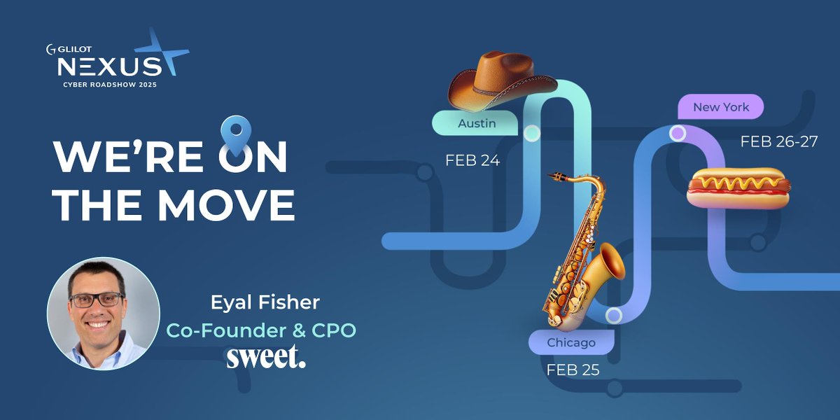 Sweet Security (@sweet_cloud_sec) on Twitter photo Sweet Security is hitting the road! 🚀 Our Co-Founder & CPO, Eyal Fisher will be representing us at the <a href="/GlilotP/">Glilot Capital Partners</a> Nexus Cyber Roadshow, happening February 24-27 in Austin, Chicago, and New York.
Hope to see you there! Sweet Security is hitting the road! 🚀 Our Co-Founder & CPO, Eyal Fisher will be representing us at the <a href="/GlilotP/">Glilot Capital Partners</a> Nexus Cyber Roadshow, happening February 24-27 in Austin, Chicago, and New York.
Hope to see you there!