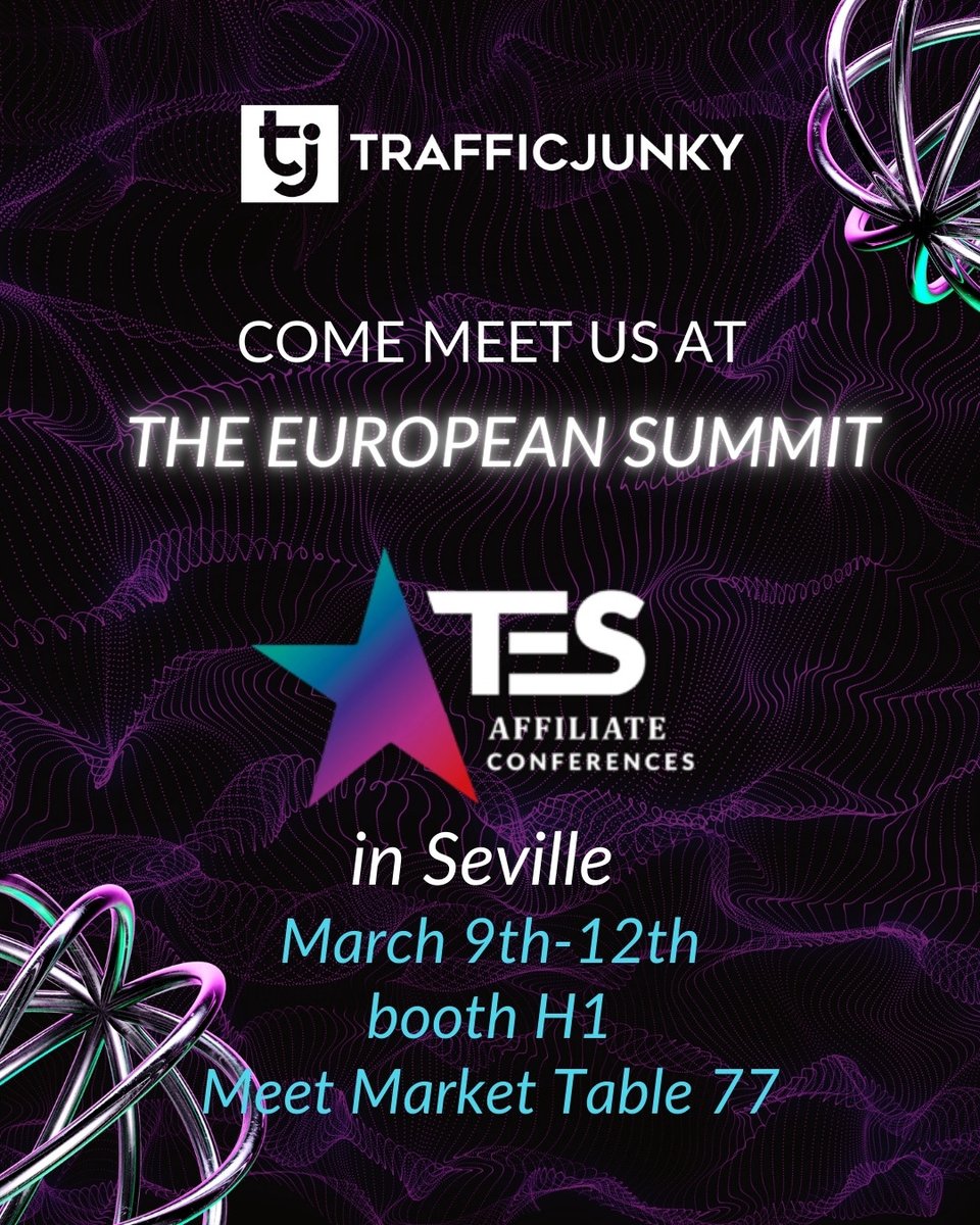 TrafficJunky is going to TES in Seville! 🇪🇸

📅 When: March 9th - 12th 2025

📍 Where: Barceló Sevilla Renacimiento, Booth H1 &amp; Meet Market Table 77

We will be waiting for you! Book your meeting now! trafficjunky.com/blog/2025/01/2…
