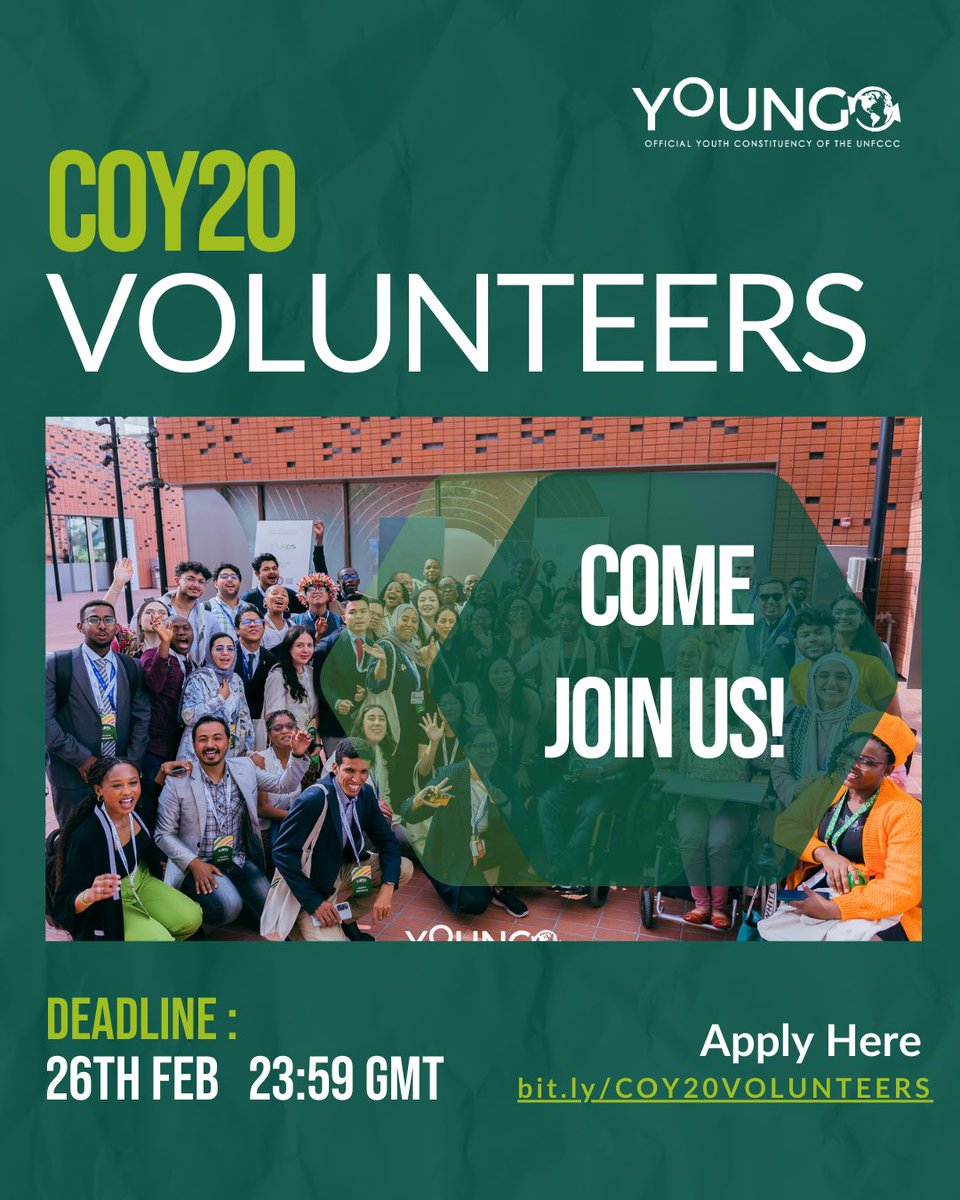 coy_youngo's tweet photo. Exciting News! 

Volunteer Applications for COY20 are Officially Live!!

The Conference of Children &amp; Youth (COY20) is back with another incredible opportunity! 

A space where passionate young minds unite to drive climate action, shape policies, and amplify youth voices on a https://t.co/IblqyBqS1q